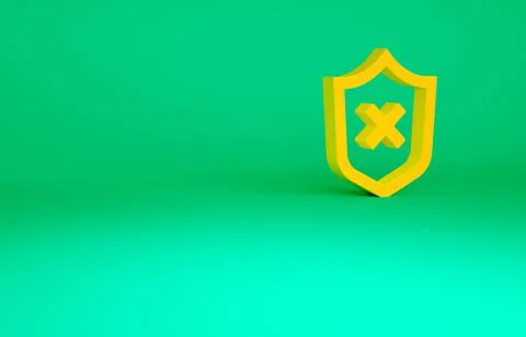 Orange Shield with cross mark icon isolated on green background. Shield and r Stock Illustration