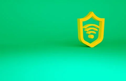 Orange Shield with WiFi wireless internet network symbol icon isolated on gre 스톡 일러스트