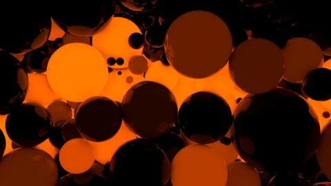 Orange shining bubbles geometric 3d background. Flowing balls light digital.. Illustrazione stock
