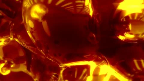 Orange shining gauzy fluid bubbles on black background - abstract 3D rendering Illustrazione stock