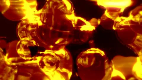 Orange shining limpid fluid meta spheres on black bg - abstract 3D illustration Stock Illustration