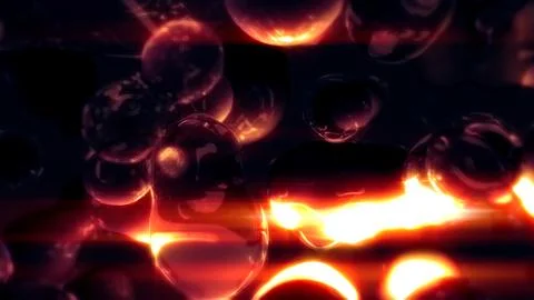 Orange shining pellucid crystal bubbles on black backdrop Illustrazione stock