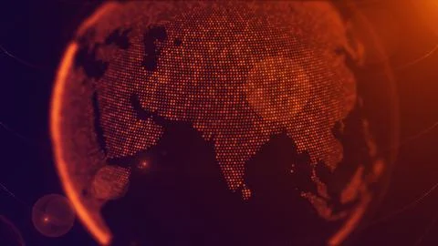 Orange Shiny Close-Up View Of Dotted Globe Earth World Map, Featuring India Stock Illustration