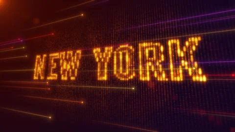 Orange Shiny Perspective Square Hud Mosaic Grid Of New York Digital Display Text Stock Illustration