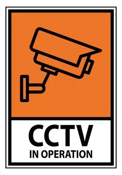 Orange Sign Indicating CCTV Camera in Operation for Security Monitoring Stock Illustration