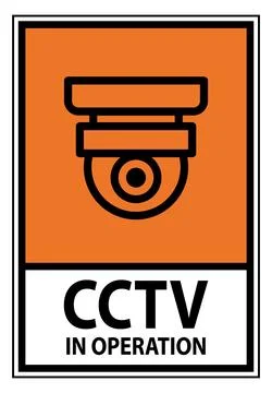 Orange Sign Indicating CCTV in Operation with Security Camera Icon Stock Illustration