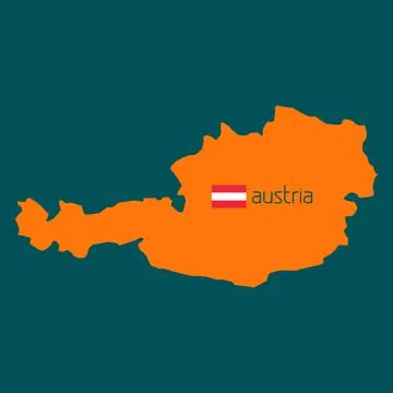 Orange silhouette of Austria with flag. Vector Stock Illustration