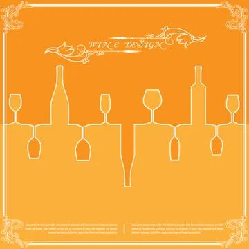 Orange silhouettes of wine attributes background in flat colors. Stock Illustration