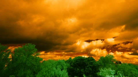 Orange sky and green trees, infrared time lapse t1368H Stock Footage 32898156