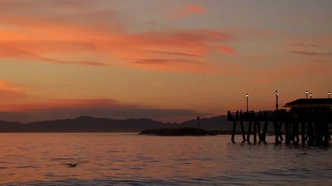 Orange Sky and Pier Stock Footage 83335255