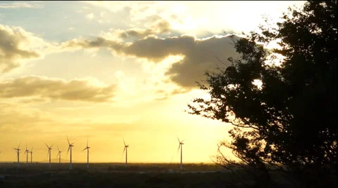 Orange Sky Cloud Sunset Windmills Time Lapse Dolly Stock Footage 33756151