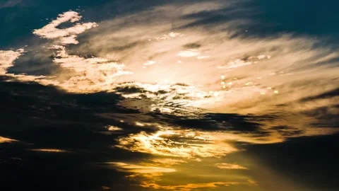 Orange Sky Clouds with Flying Seagulls Animation Stock Footage 325329302