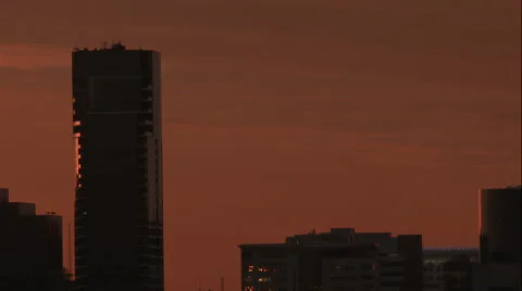 Orange sky over buildings Stock Footage 50482107
