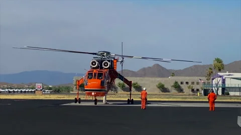 Orange skycrane takeoff Stock Footage 133295655