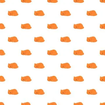 Orange sleeping cat seamless pattern on white background Illustrazione stock