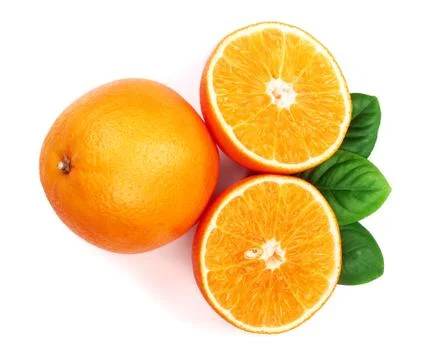 Orange with slice and leaf isolated on the white background. Flat lay pattern 写真素材