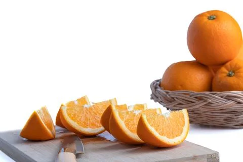 Orange slice on the cutting board Foto stock