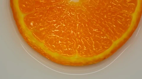 Orange slice fruit turn on a white background. Healthy eating concept, flat lay Stock Footage 125885433