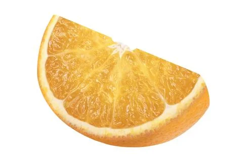 Orange slice on isolated white background. One slice. Stock Photos