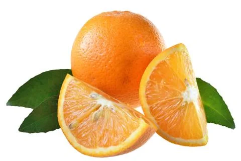 Orange slice with leaf isolated Stock Photos