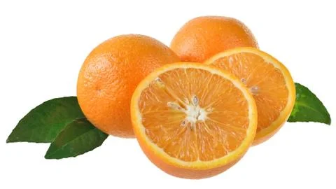 Orange slice with leaf isolated Stock Photos