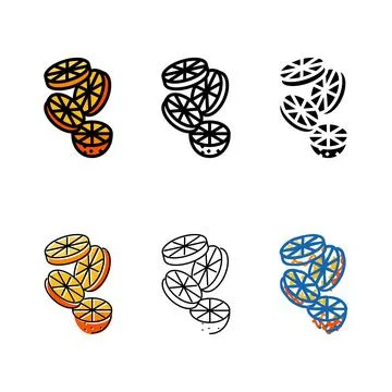 Orange slice round fall color icon variations vector Stock Illustration
