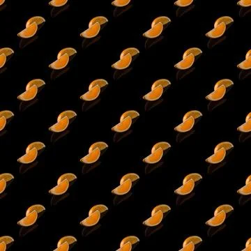 Orange sliced on black background isolated, wallpaper, texture, pattern 스톡 일러스트