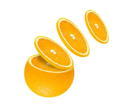 Orange sliced creative concept isolated on white background for poster, flyer Stock Photos