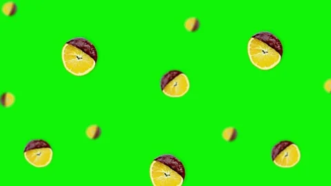 Orange slices in chocolate of different diameters Floating on the green screen Stock Footage 163438149