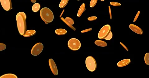 Orange slices falling - black background Stock Footage 83392574