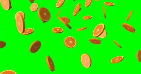Orange slices falling - green screen Stockbeeldmateriaal 83392305