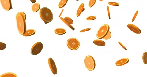Orange slices falling - white background Stock Footage 83391334
