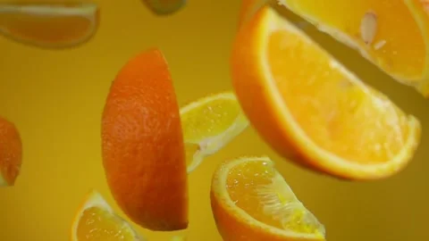 Orange slices flying up Stock Footage 212738337