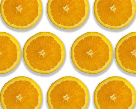 Orange slices pattern concept, minimal flat lay on white background Stock Photos