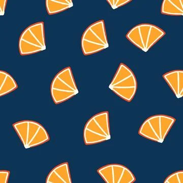Orange Slices Pattern Triangles in Blue Background Stock Illustration