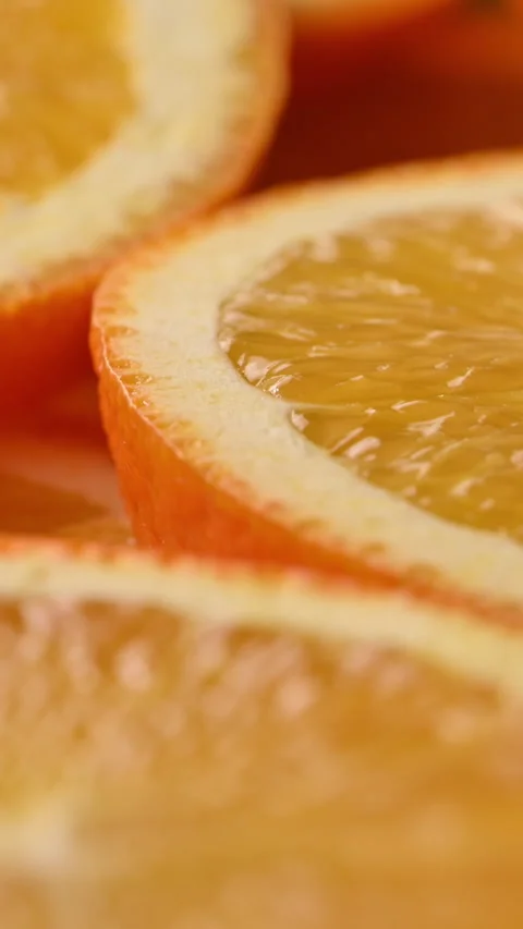 Orange slices rotation macro, summer juice lemonade branding background. Stock Footage 332219954