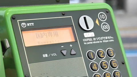 The orange small screen on the green telephone Stock Footage 120916289