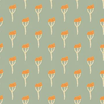 Orange small seamless pattern with orange little yarrow ornament. Pale blue b Stock Illustration