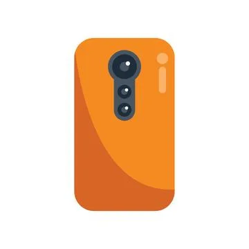 Orange smartphone showing back side with triple camera Ilustración de archivo