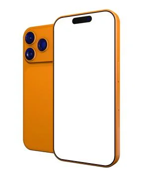 Orange Smartphone Vector Mockup Blank White Screen Front and Back View Stock Illustration