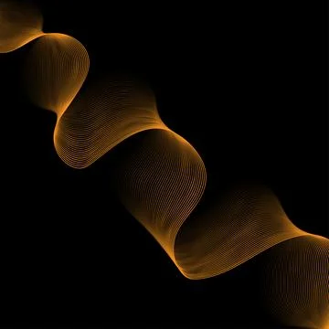 Orange smooth wavy lines on a black background. Decorative ornament in modern Stock Illustration