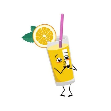 Orange smoothie with fruit and straw character with love emotions Stock Illustration