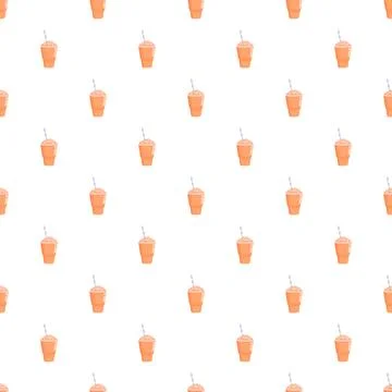 Orange smoothies with straws creating a seamless pattern Stock Illustration