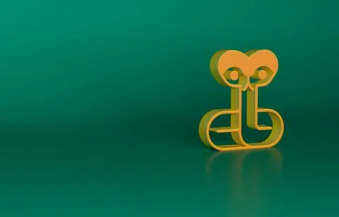 Orange Snake icon isolated on green background. Minimalism concept. 3D render 스톡 일러스트