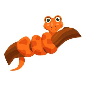 Orange snake resting on a tree branch cartoon character Stock-Illustration
