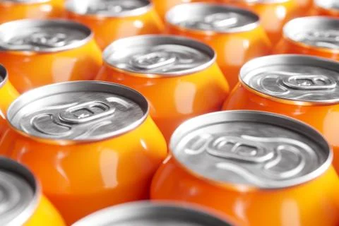 Orange soft drink cans. Macro shot Illustrazione stock