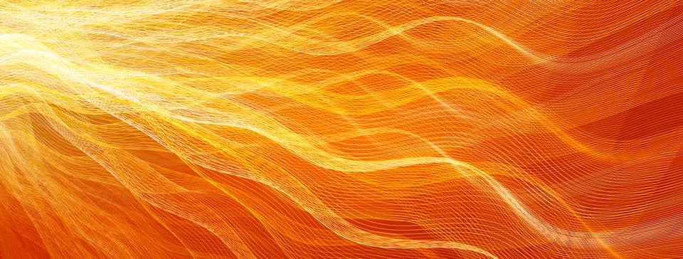 Orange Solar Bright Light Rays, Futuristic Linear Wavy Rays Background. Sun Stock Illustration