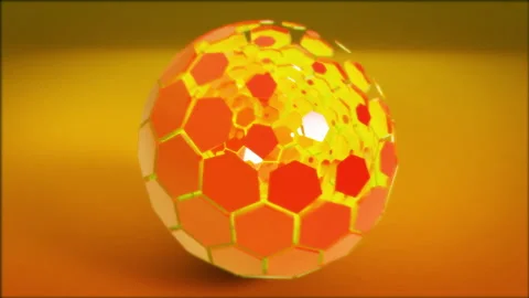 Orange Solid Tech Sphere Unfolding on Orange background Stock Footage 244463756