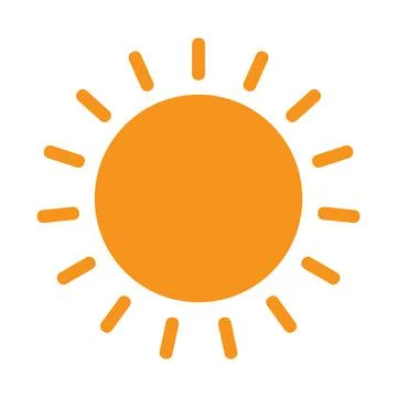 Orange solid vector sun icon isolated on white background Stock Illustration