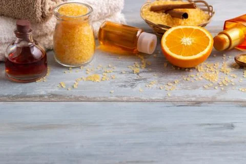 Orange Spa and wellness setting Stockfoto's